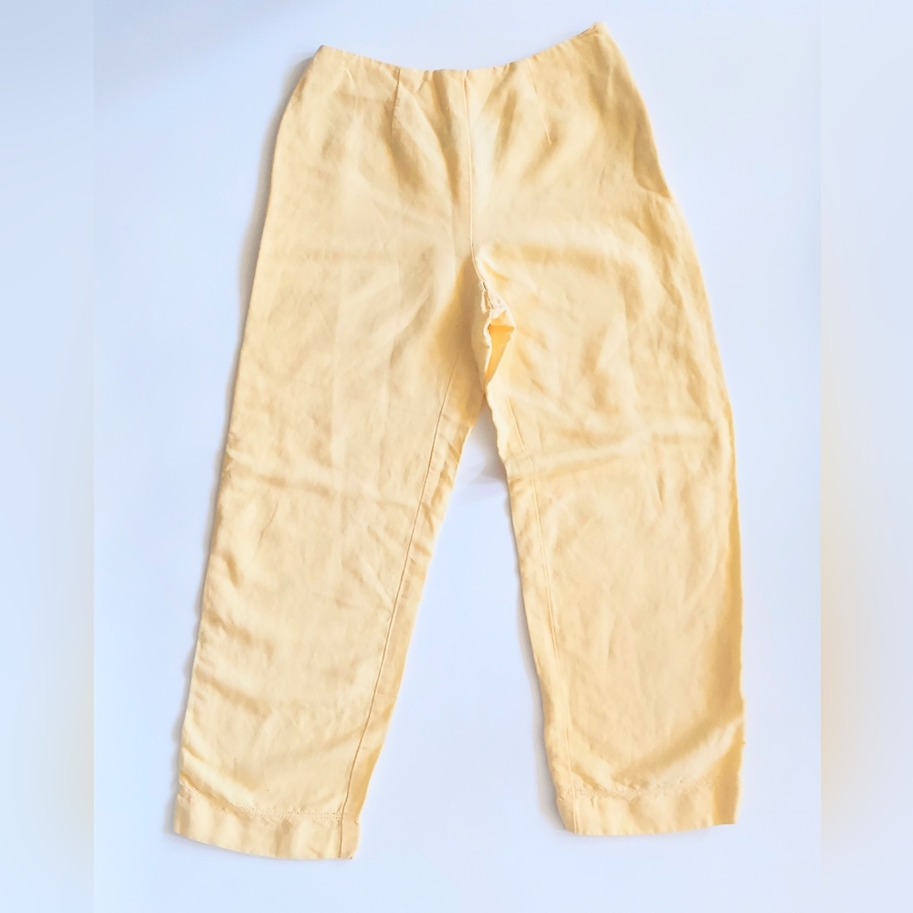 Emma James Petites Linen Blend High Rise Crop Pants Womens Size 4P Yellow